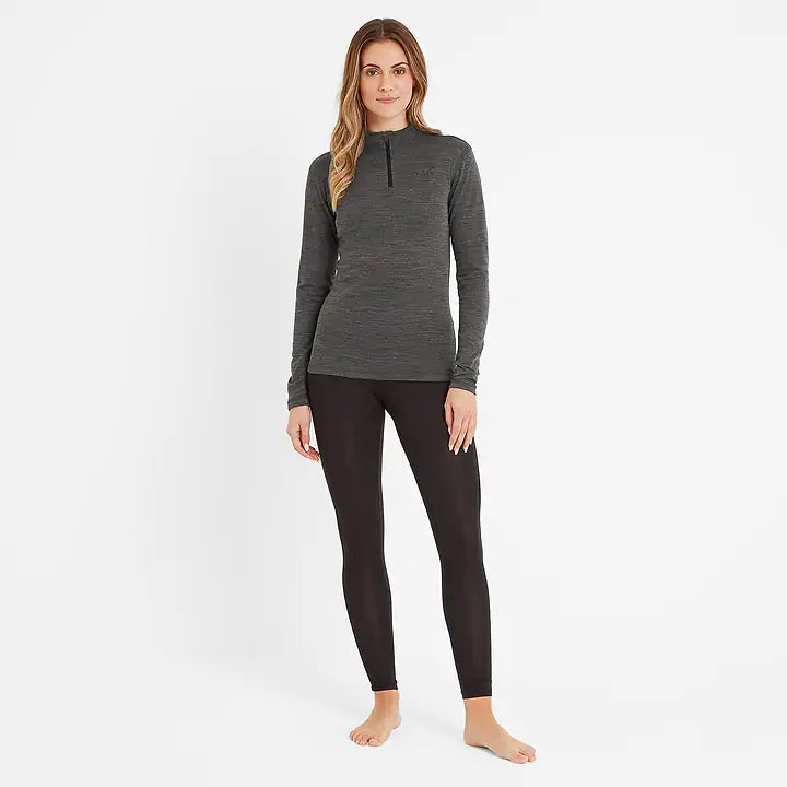 Nevis Womens Merino Base Layer Zip Neck - Grey Marl